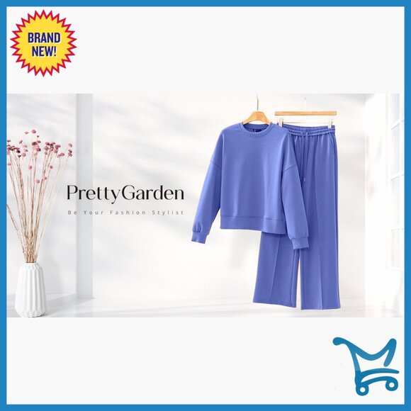 Matching Loungewear Set Long Sleeve Sweatshirt Wide Leg Pants Medium - Picture 7 of 7